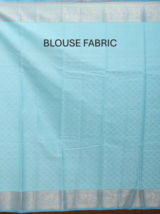 Off White Mercerised Cotton Banarasi With Sky Blue Border And Floral Jaal
