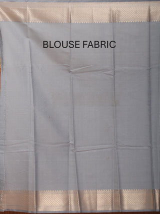 Off White Mercerised Cotton Banarasi With Greyish Blue Border And Floral Butas