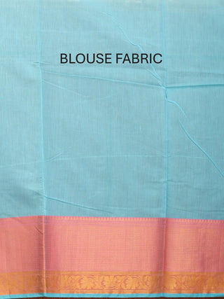 Sky Blue-Pink Mercerised Cotton Banarasi With Floral Border And Butis