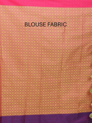 Lime Green Tanchui Blended Silk Banarasi With Navy Blue-Fuchsia Border