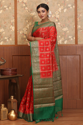 Red-Green Georgette Banarasi With Gharchola Pattern