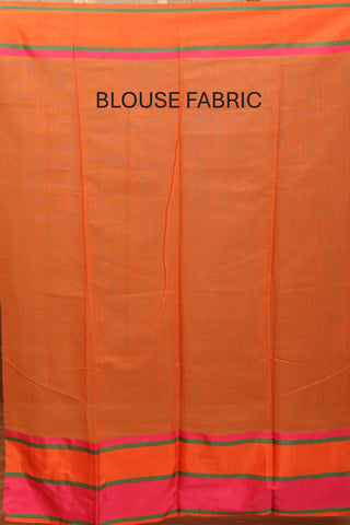 Orange-Fuchsia Cotton Silk Banarasi With Paisley Striped Body