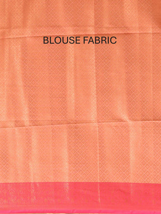 Peach and Fuchsia Blended Silk Banarasi Saree with Copper Butas