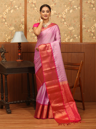 Mauve and Fuchsia Golden Zari "Hazar Buti" Semi Katan Banarasi Saree