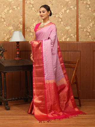 Mauve and Fuchsia Golden Zari "Hazar Buti" Semi Katan Banarasi Saree