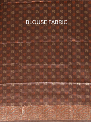 Grey-Brown Dual Tone Semi Raw Silk Banarasi Saree with Copper and Silver Weaving