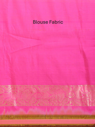 Yellow And Fuchsia Pure Kora Banaras Handloom Saree