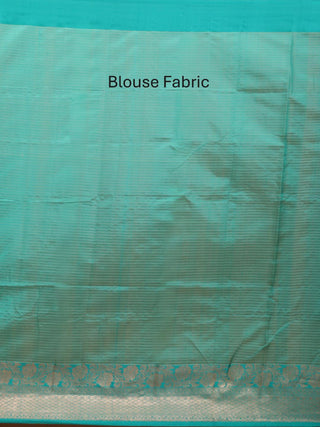 Natural Tussar Body and Teal Border Pure Tussar Silk  Banaras Handloom Saree