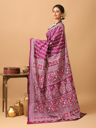 Purple Colour Pure Bangalore Silk Saree With Hand Kantha Embroidery
