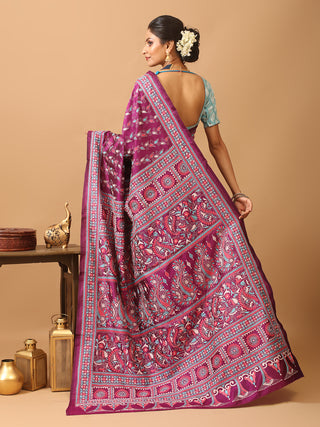Purple Colour Pure Bangalore Silk Saree With Hand Kantha Embroidery