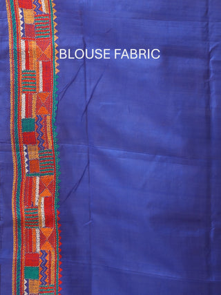 Royal Blue Pure Bangalore Silk Saree With Hand Kantha Embroidery