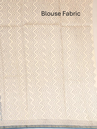 Greyish Blue Bagru printed Chanderi silk Saree