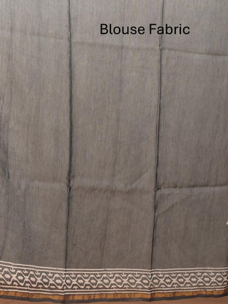 Grey Bagru printed Chanderi silk Saree