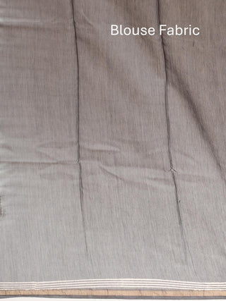 Black And Grey Bagru printed Chanderi silk Saree
