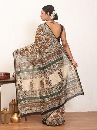 Beige Colour Pure Chanderi Silk Saree With Kalamkari Print