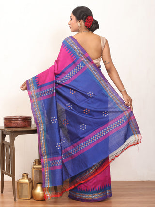 Magenta Chhattisgarh Raw Silk Saree with Royal Blue Karvati Border