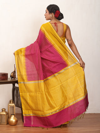 Striped Magenta Chhattisgarh Raw Silk Saree with Golden Yellow Border