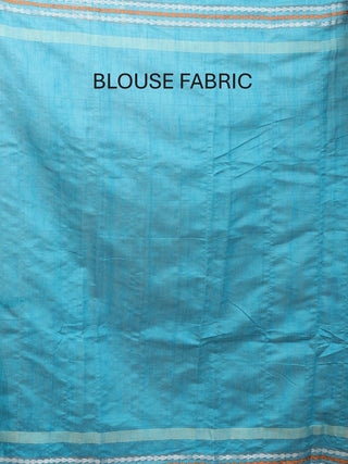 Navy Blue Chhattisgarh Raw Silk Saree with Turquoise Blue Karvati Border