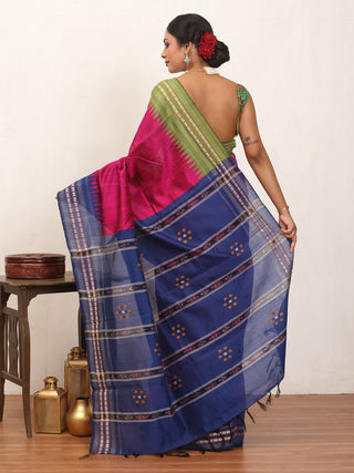 Magenta Chhattisgarh Raw Silk Saree with Ganga-Jamuna Karvati Border