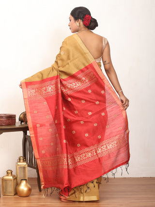 Light Brown Chhattisgarh Semi Raw Silk Saree with Golden Border
