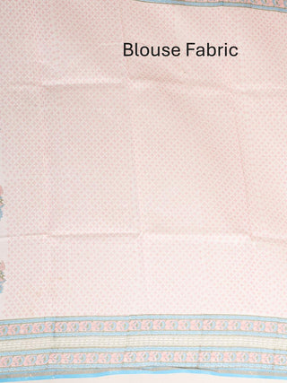 White Chanderi Silk Saree And Blouse With Sanganeri Print