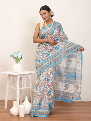 White Chanderi Silk Saree And