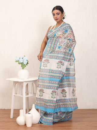 White Chanderi Silk Saree And