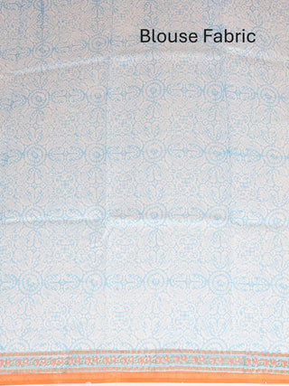 White Chanderi Silk Saree And Blouse With Sanganeri Print