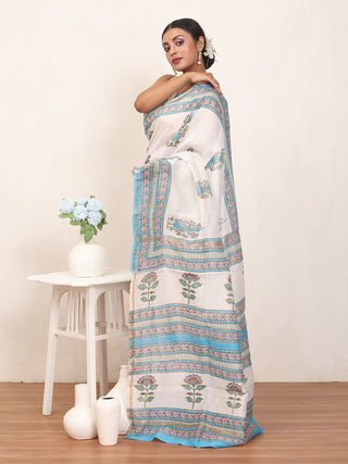 White Chanderi Silk Saree And