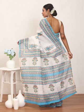 White Chanderi Silk Saree And