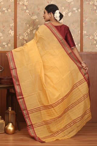 Sandal Colour Coimbatore Pure Cotton Saree With Checkered Body