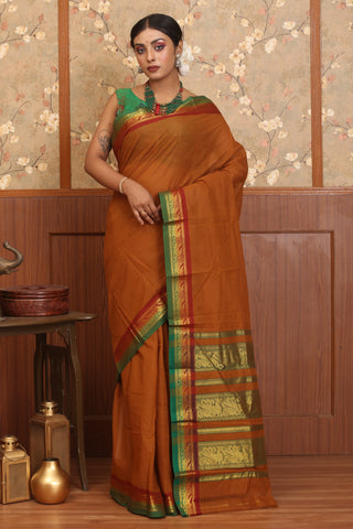 Rust Brown Coimbatore Pure Cotton Saree