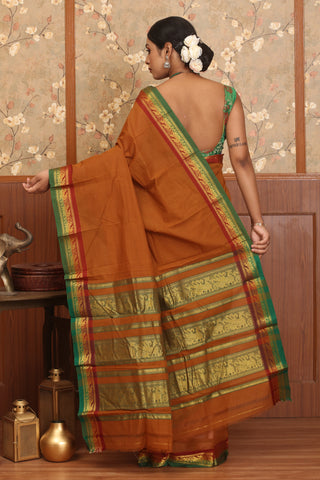 Rust Brown Coimbatore Pure Cotton Saree