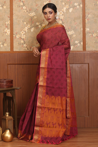 Dark Magenta Coimbatore Pure Cotton Saree