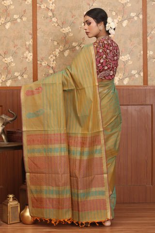 Orange And Turquoise Blue Dual Tone Coimbatore Pure Cotton Saree