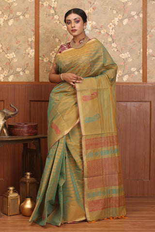 Orange And Turquoise Blue Dual Tone Coimbatore Pure Cotton Saree