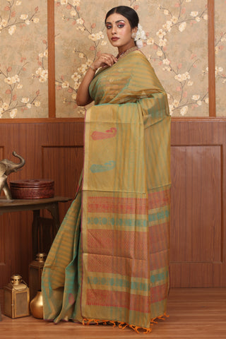 Orange And Turquoise Blue Dual Tone Coimbatore Pure Cotton Saree