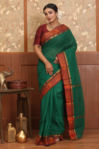 Emerald Green Chettinad Cotton Saree