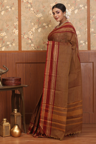 Earth Brown Chettinad Cotton Saree
