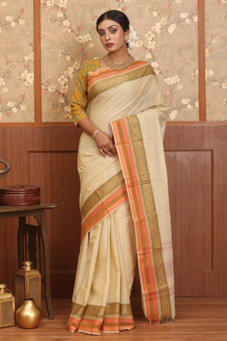 Beige Chettinad Cotton Saree