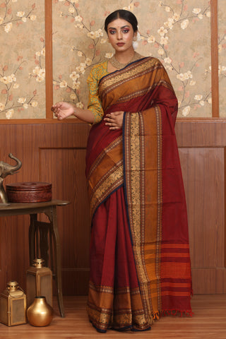 Maroon Chettinad Cotton Saree
