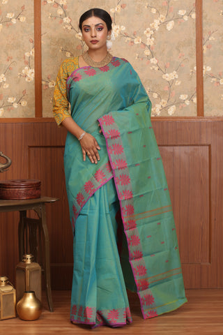 Teal Blue Chettinad Pure Cotton Saree