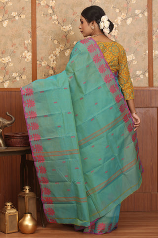 Teal Blue Chettinad Pure Cotton Saree