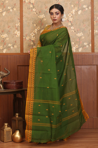 Olive Green Chettinad Pure Cotton Saree