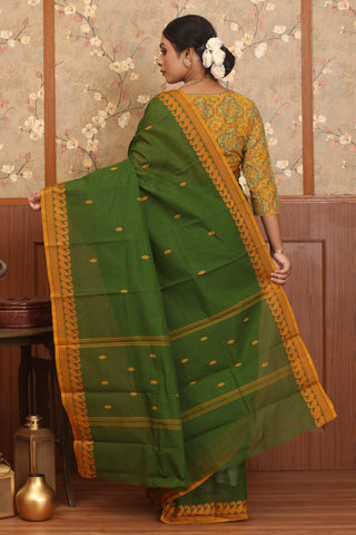 Olive Green Chettinad Pure Cotton Saree