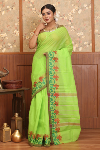 Parrot Green Chettinad Cotton Saree