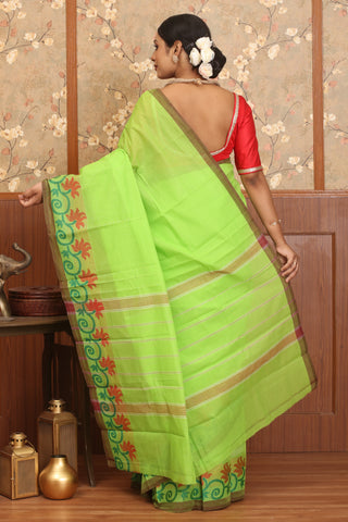 Parrot Green Chettinad Cotton Saree