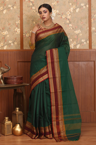 Bottle Green Chettinad Cotton Saree