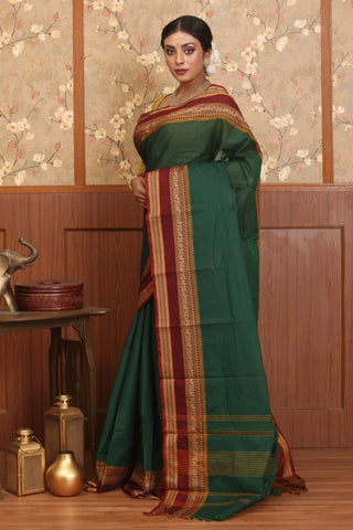 Bottle Green Chettinad Cotton Saree
