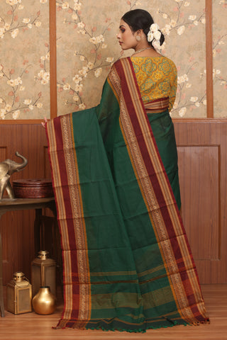 Bottle Green Chettinad Cotton Saree